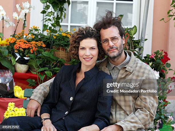 Italian actors Chiara Ricci and Daniele Pecci posing during a photo shoot realized on the set of 'Una coppia modello', the second of the five movies...