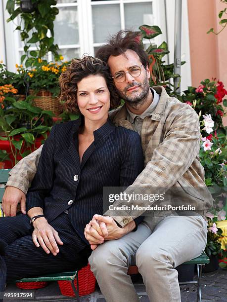 Italian actors Chiara Ricci and Daniele Pecci posing during a photo shoot realized on the set of 'Una coppia modello', the second of the five movies...