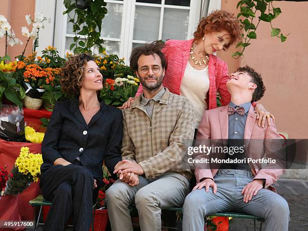 Italian actors Chiara Ricci, Daniele Pecci, Simona Marchini and Riccardo Alemanni posing during a photo shoot realized on the set of 'Una coppia...