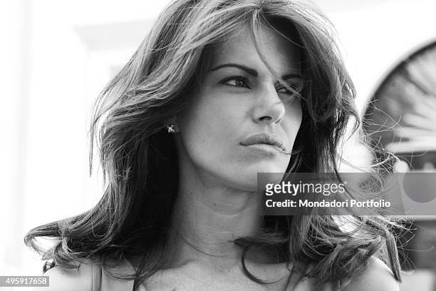 Close-up of Italian actress Bianca Guaccero during a photo shoot realized on the set of 'Una coppia modello', the second of the five movies of the tv...