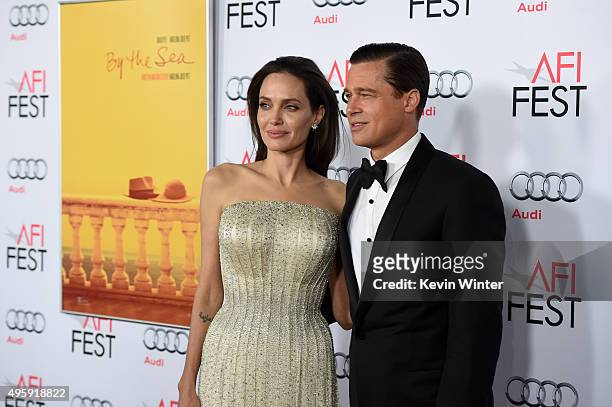 Writer-director-producer-actress Angelina Jolie Pitt and actor-producer Brad Pitt attend the opening night gala premiere of Universal Pictures' "By...