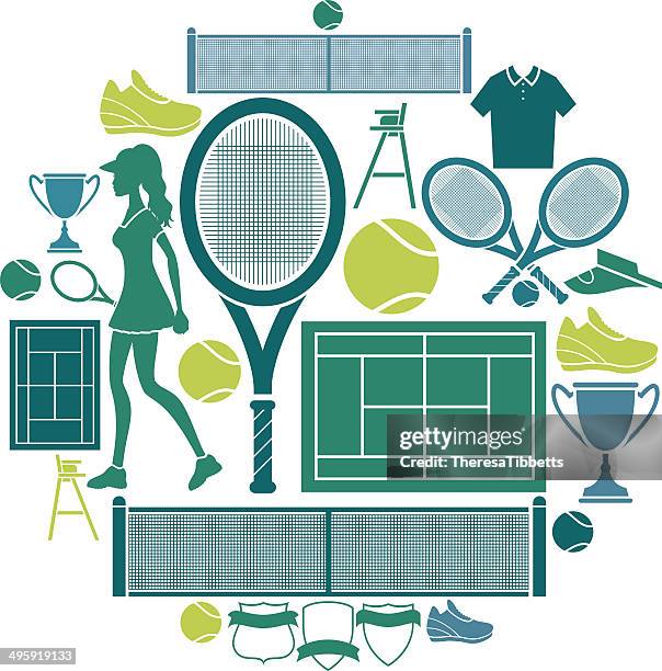 tennis icon set - tennis net illustration stock illustrations