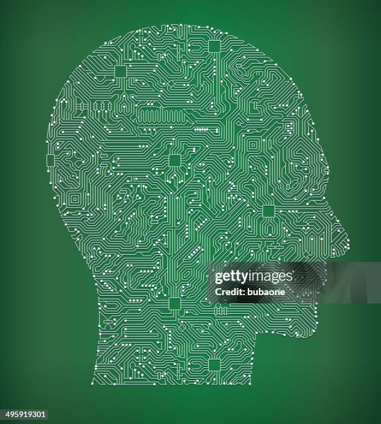 human head circuit board royalty free vector art background - chin stock illustrations
