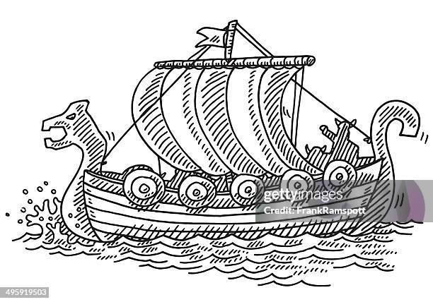 wikingerschiff zeichnung - viking ship stock-grafiken, -clipart, -cartoons und -symbole