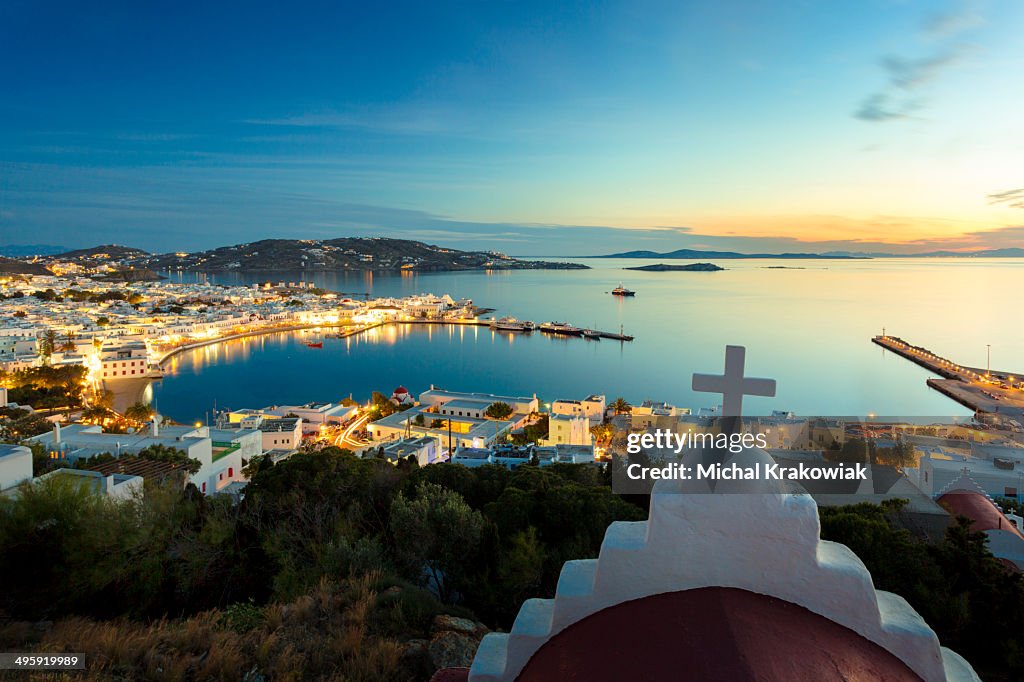 Vista sulla città di Mykonos, in Grecia