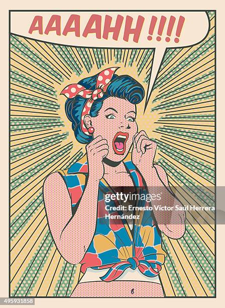 desperate woman screaming retro style illustration - displeased 幅插畫檔、美工圖案、卡通及圖標