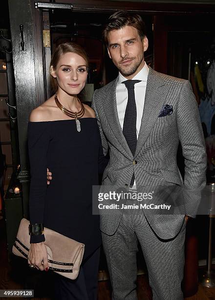 Olivia Palermo and Johannes Huebl attend the the after party for the "Spectre" pre-release screening hosted by Champagne Bollinger and The Cinema...