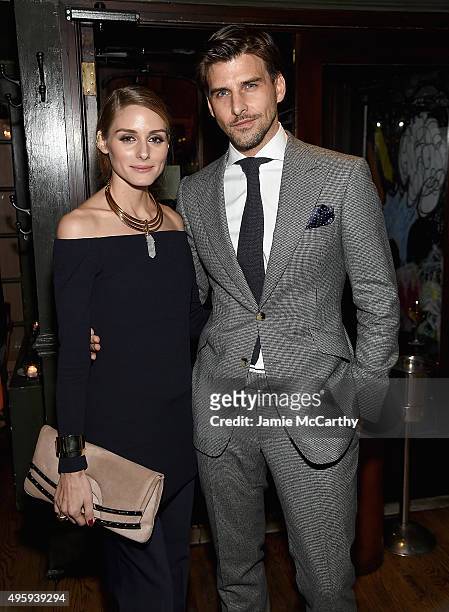 Olivia Palermo and Johannes Huebl attend the the after party for the "Spectre" pre-release screening hosted by Champagne Bollinger and The Cinema...