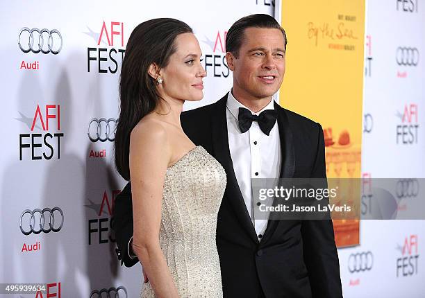 Angelina Jolie and Brad Pitt attend the premiere of "By the Sea" at the 2015 AFI Fest at TCL Chinese 6 Theatres on November 5, 2015 in Hollywood,...