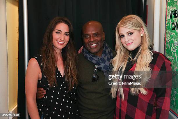 Sara Bareilles, L.A. Reid and Meghan Trainor appear backstage at the Sara Bareilles Album Release Concert on November 5, 2015 in New York City.