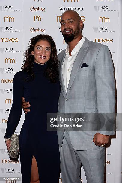 Goalie of the World Champion National American Womens Soccer Team, Hope Solo and Jerramy Stevens attend the New York Moves 2015 Power Women Awards...