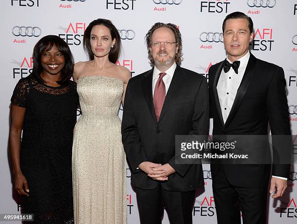 Festival Director Jacqueline Lyanga, writer-director-producer-actress Angelina Jolie Pitt, AFI president and CEO Bob Gazzale and actor-producer Brad...