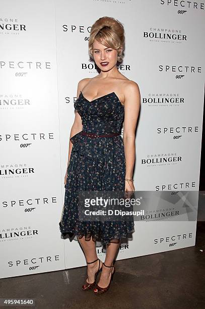 Gia Genevieve attends the "Spectre" pre-release screening hosted by Champagne Bollinger and The Cinema Society at IFC Center on November 5, 2015 in...