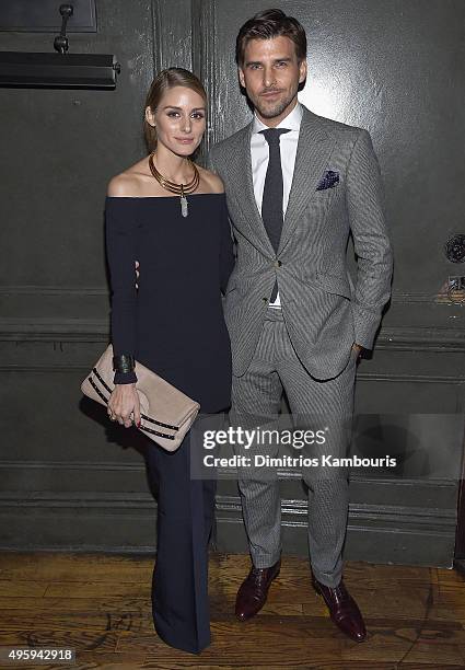 Olivia Palermo and Johannes Huebl attend the the after party for the 'Spectre' pre-release screening hosted by Champagne Bollinger and The Cinema...