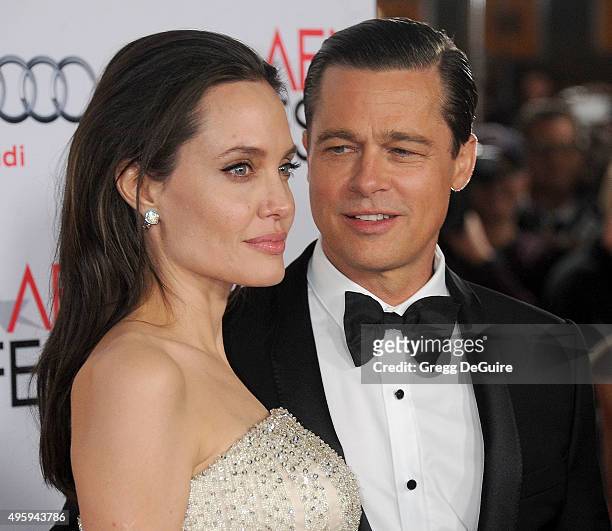 Actors Angelina Jolie and Brad Pitt arrive at the AFI FEST 2015 presented by Audi Opening Night Gala Premiere of Universal Pictures' "By The Sea" at...