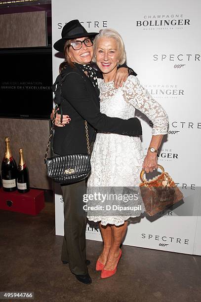 Gina Gershon and Helen Mirren attend the "Spectre" pre-release screening hosted by Champagne Bollinger and The Cinema Society at IFC Center on...