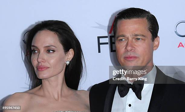 Actress Angelina Jolie and actor Brad Pitt arrive at AFI FEST 2015 Presented By Audi Opening Night Gala Premiere Of Universal Pictures' 'By The Sea'...