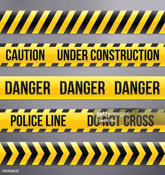 black and yellow caution and warning tapes - cordon tape stock illustrations