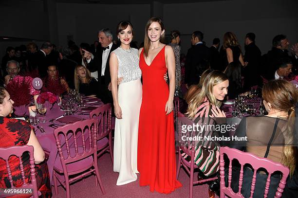 Dakota Johnson and Emily Blunt attend the 2015 Guggenheim International Gala Dinner made possible by Dior at Solomon R. Guggenheim Museum on November...