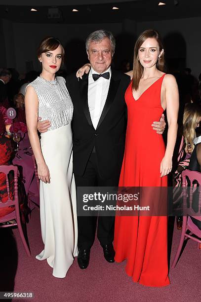 Dakota Johnson, Sidney Toledano, Dior and Emily Blunt attend the 2015 Guggenheim International Gala Dinner made possible by Dior at Solomon R....