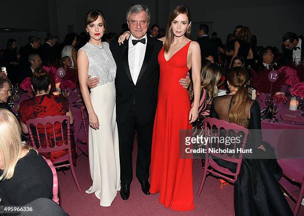 Dakota Johnson, Sidney Toledano, Dior and Emily Blunt attend the 2015 Guggenheim International Gala Dinner made possible by Dior at Solomon R....