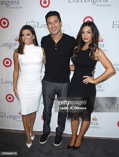 Actors Eva Longoria, Mario Lopez and Courtney Mazza attend The Eva Longoria Foundation annual dinner at Beso on November 5, 2015 in Hollywood,...