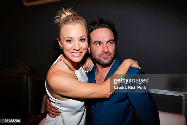 Actors Kaley Cuoco and Johnny Galecki attend the Fallout 4 video game launch event in downtown Los Angeles on November 5, 2015 in Los Angeles,...