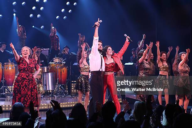 Alma Cuervo, Josh Segarra, Ana Villafane, Andrea Burns and cast during the Broadway opening night curtain call bows for 'On Your Feet' at the Marquis...