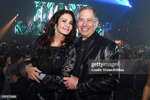 Actress Lynda Carter and ZeniMax Media Chairman/CEO Robert A. Altman attend the Fallout 4 video game launch event in downtown Los Angeles on November...