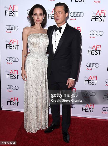 Angelina Jolie and Brad Pitt arrives at the AFI FEST 2015 Presented By Audi Opening Night Gala Premiere Of Universal Pictures' "By The Sea" at TCL...
