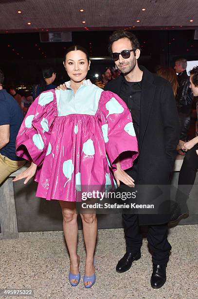 Actress China Chow and artist Alex Israel attend Jeremy Scott For Longchamp 10th Anniversary held at a Private Residence on November 5, 2015 in...