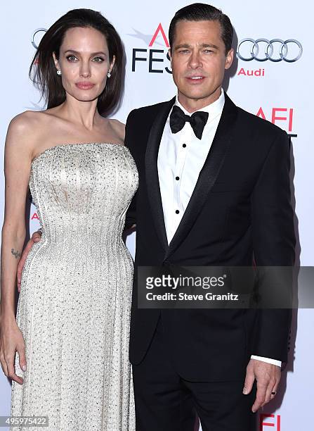 Angelina Jolie Pitt and Brad Pitt arrives at the AFI FEST 2015 Presented By Audi Opening Night Gala Premiere Of Universal Pictures' "By The Sea" at...