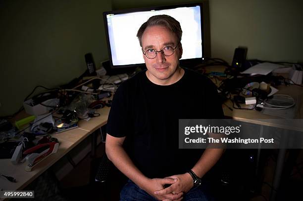 Linus Torvalds, a software engineer and principal creator of the Linux kernel, poses for a portrait at his home in Portland, Ore. On Friday, October...