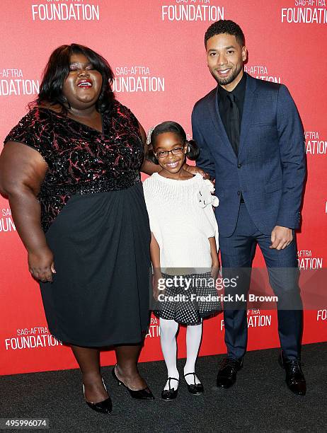 Actress Gabourey Sidibe, actress Marsai Martin, and actor Jussie Smollett attend the Screen Actors Guild Foundation 30th Anniversary Celebration at...