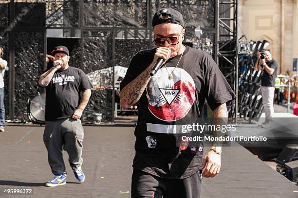 The Club Dogo, formed by the rappers Jake La Furia and Gué Pequeno , at Coca-Cola Summer Festival. Rome, Italy. 27th June 2014