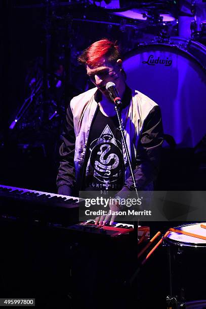 Musician Nicholas Petricca of Walk the Moon performs at the Fallout 4 video game launch event in downtown Los Angeles on November 5, 2015 in Los...