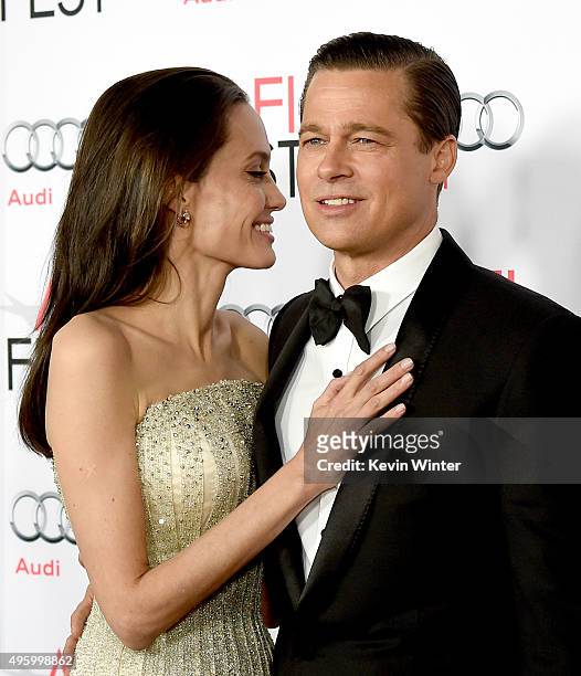 Actress/director Angelina Jolie Pitt and husband actor Brad Pitt arrive at the AFI FEST 2015 presented by Audi opening night gala premiere of...