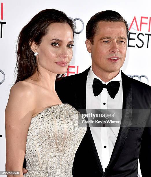 Actress/director Angelina Jolie Pitt and husband actor Brad Pitt arrive at the AFI FEST 2015 presented by Audi opening night gala premiere of...