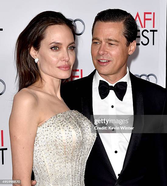 Actress/director Angelina Jolie Pitt and husband actor Brad Pitt arrive at the AFI FEST 2015 presented by Audi opening night gala premiere of...