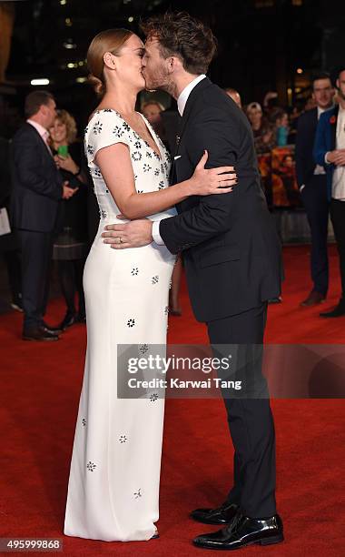 Sam Claflin and Laura Haddock attend The Hunger Games: Mockingjay Part 2 - UK Premiere at Odeon Leicester Square on November 5, 2015 in London,...