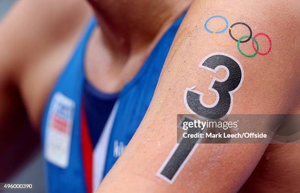 4th August 2012 - London 2012 Olympic Games - Women's Triathlon - A tattoo of the Olympic rings logo on the arm of competitor, Radka Vodickova -