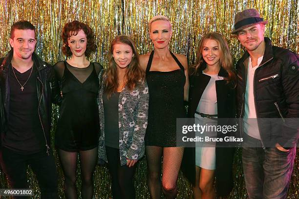 Dancing with the Stars" Mark Ballas, Bindi Irwin, Alexa PenaVega and Derek Hough pose with Charlotte Kate Fox as "Roxie Hart" and Amra-Faye Wright as...