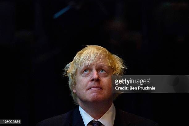 Mayor of London Boris Johnson listens to speeches during the annual GLA remembrance service in City Hall on November 6, 2015 in London, England. The...