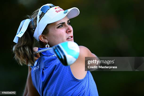 Lexi Thompson of the USA hits her tee shot on the 18th hole during the first round of the TOTO Japan Classics 2015 at the Kintetsu Kashikojima...