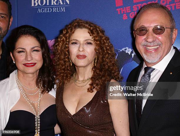 Gloria Estefan, Bernadette Peters and Emilio Estefan attend the Broadway Opening Night Performance of 'On Your Feet' at the Marquis Theatre on...
