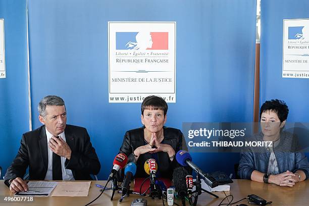 Bordeaux's courthouse prosecutor Marie-Madeleine Alliot and Judiciary police interregional director François Bodin give a press conference regarding...