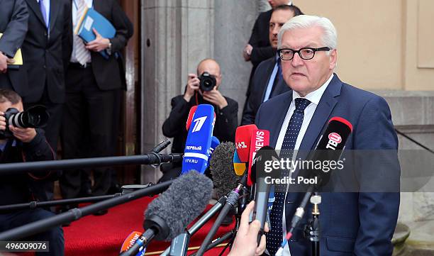 German Foreign Minister Frank-Walter Steinmeier gives a statement for the media prior to a meeting on November 6, 2015 in Berlin, Germany. Foreign...