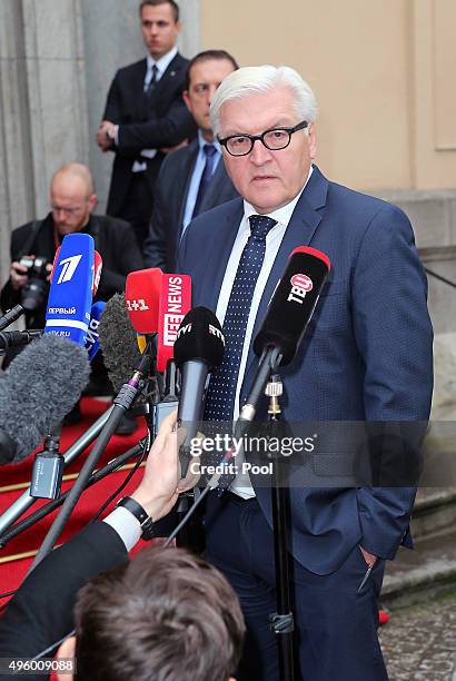 German Foreign Minister Frank-Walter Steinmeier gives a statement for the media prior to a meeting on November 6, 2015 in Berlin, Germany. Foreign...