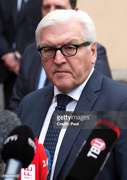 German Foreign Minister Frank-Walter Steinmeier gives a statement for the media prior to a meeting on November 6, 2015 in Berlin, Germany. Foreign...