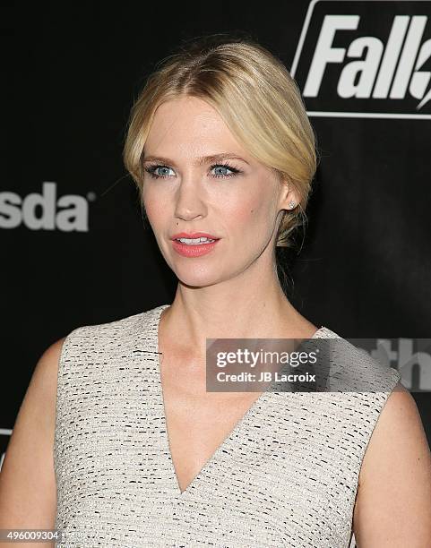 January Jones attends the Fallout 4 video game launch event in downtown Los Angeles on November 5, 2015 in Los Angeles, California.